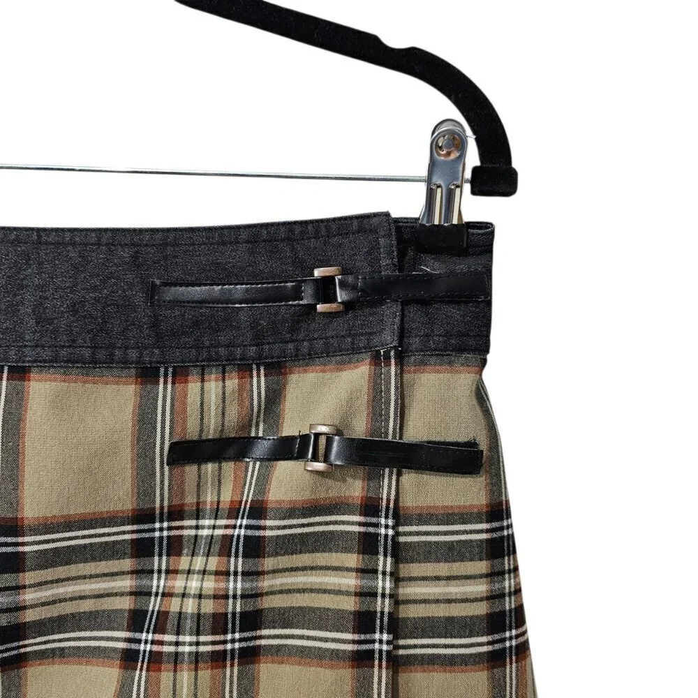 Route 66 New Vintage Y2K Plaid Wrap Khaki And Black Mini Skirt
